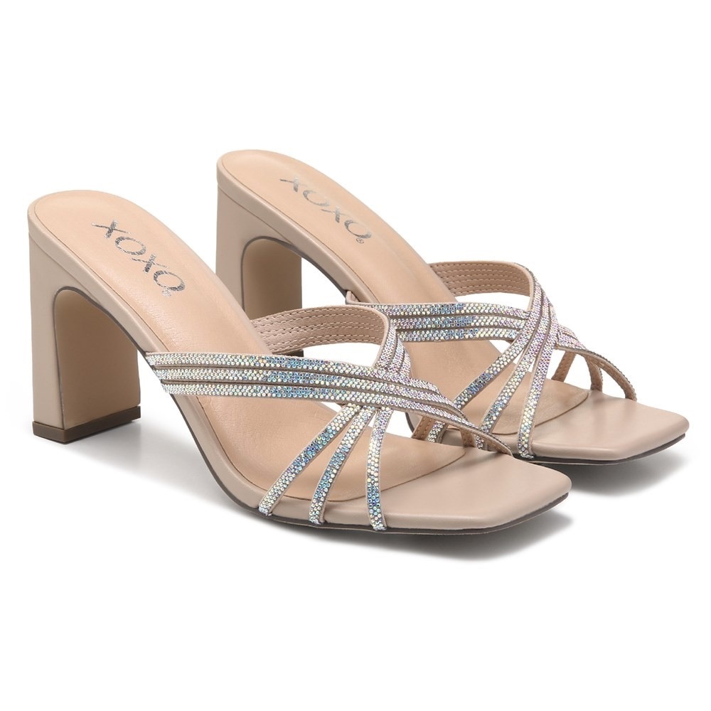 XOXO Women's Beige and Silver Strappy Heels